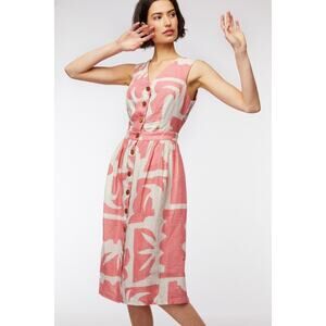Gorman Santa Maria Coral Abstract Linen Dress, AU 14, US 10, Large